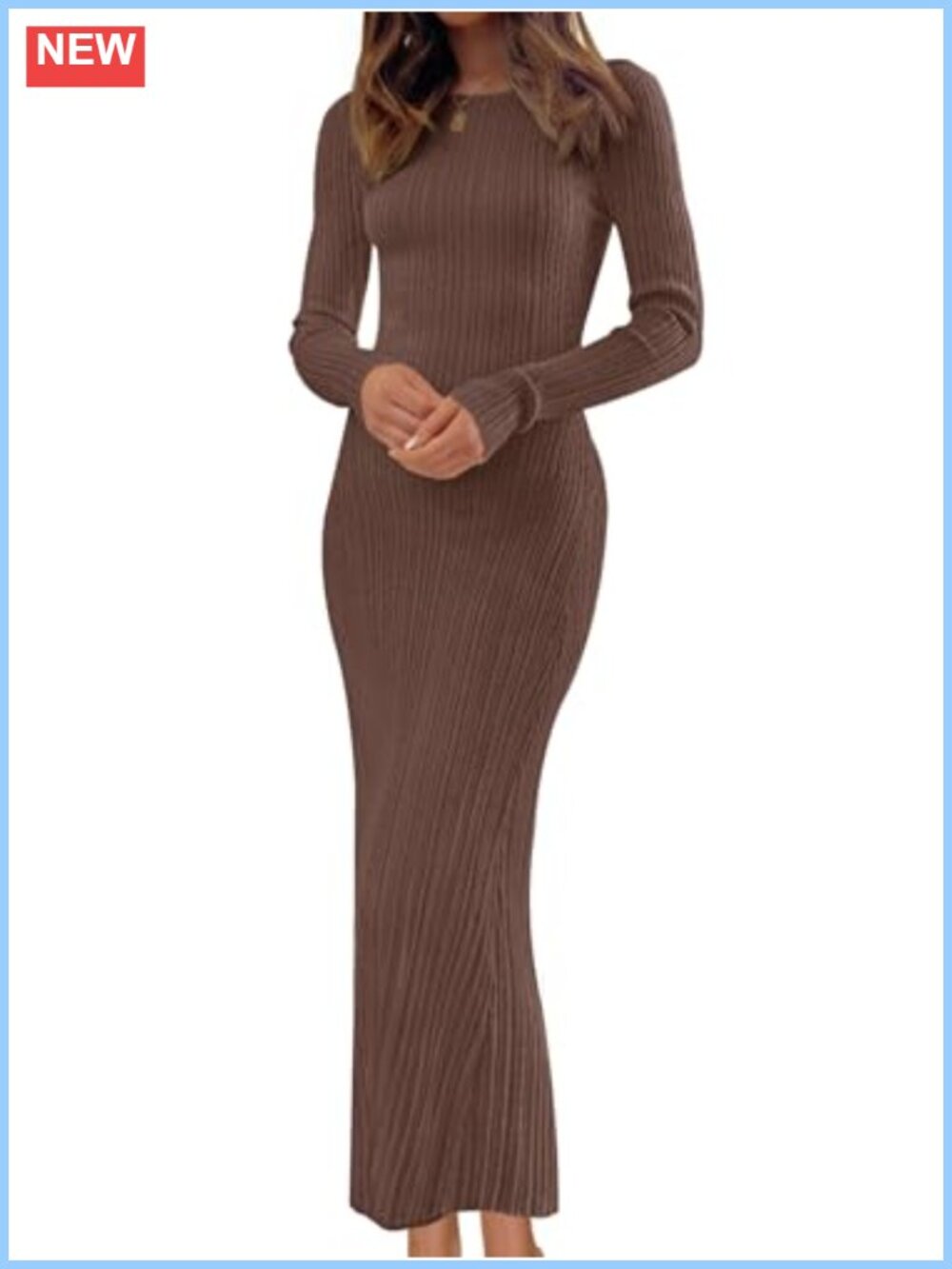 Ribbed Knit Bodycon Maxi Sweater Dress Long Sleeve Crew Neck